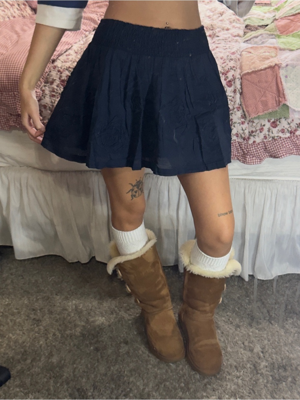 Y2K Abercrombie & Fitch Navy Blue Smocked Waist Mini Skirt
